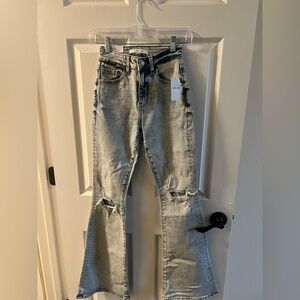 22x24 Light Wash Knee Blowout Willow and Root Flare Jeans LONG INSEAM